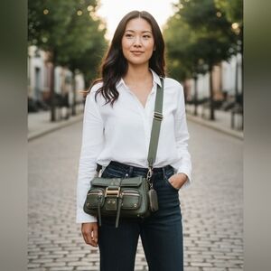 ALDO Cargo Utility-Style Olive Crossbody Bag w Chain & Pouch Faux Leather